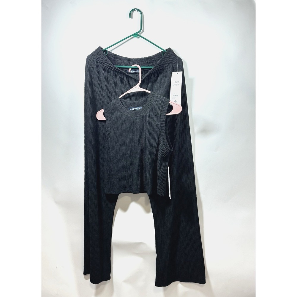 Love Poem Crinkled Plisse Iris Black Lounge Set Outfit 2 Piece Tank Size 1XL